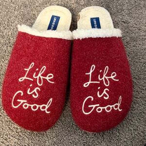 Life Is Good Cozy Red Slippers